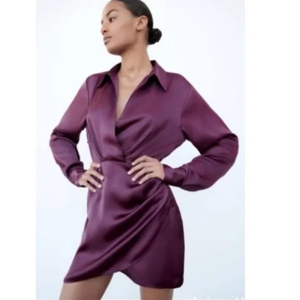 ZARA Maroon faux wrap mini dress